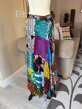 Kathmandu Multicolor Patchwork Maxi Wrap Around Long Skirt